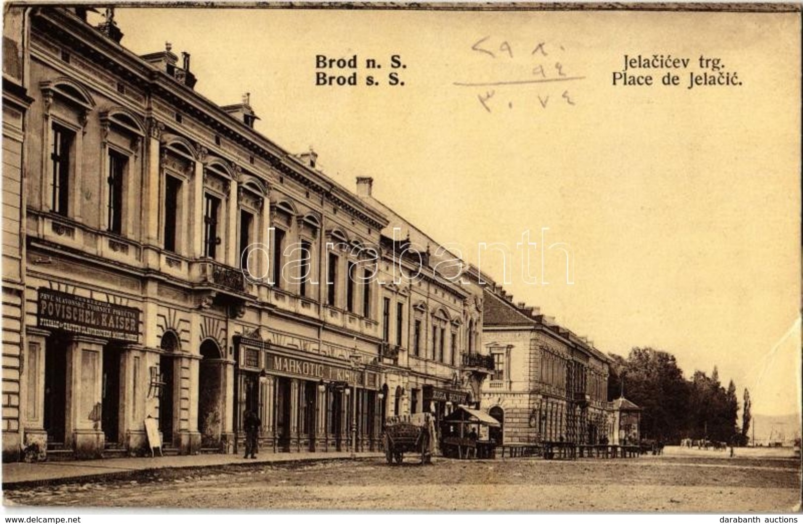 T2/T3 1914 Bród, Brod Na Savi, Slavonski Brod; Jelacicev Trg / Tér, Povischel és Kaiser, Markotic és Kisic, Ziga Reich ü - Non Classificati