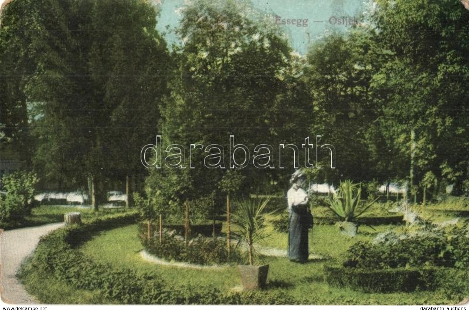 T3 1914 Eszék, Essegg, Osijek; Park, Sétány / Garden, Promenade (kopott Sarkak / Worn Corners) - Sin Clasificación