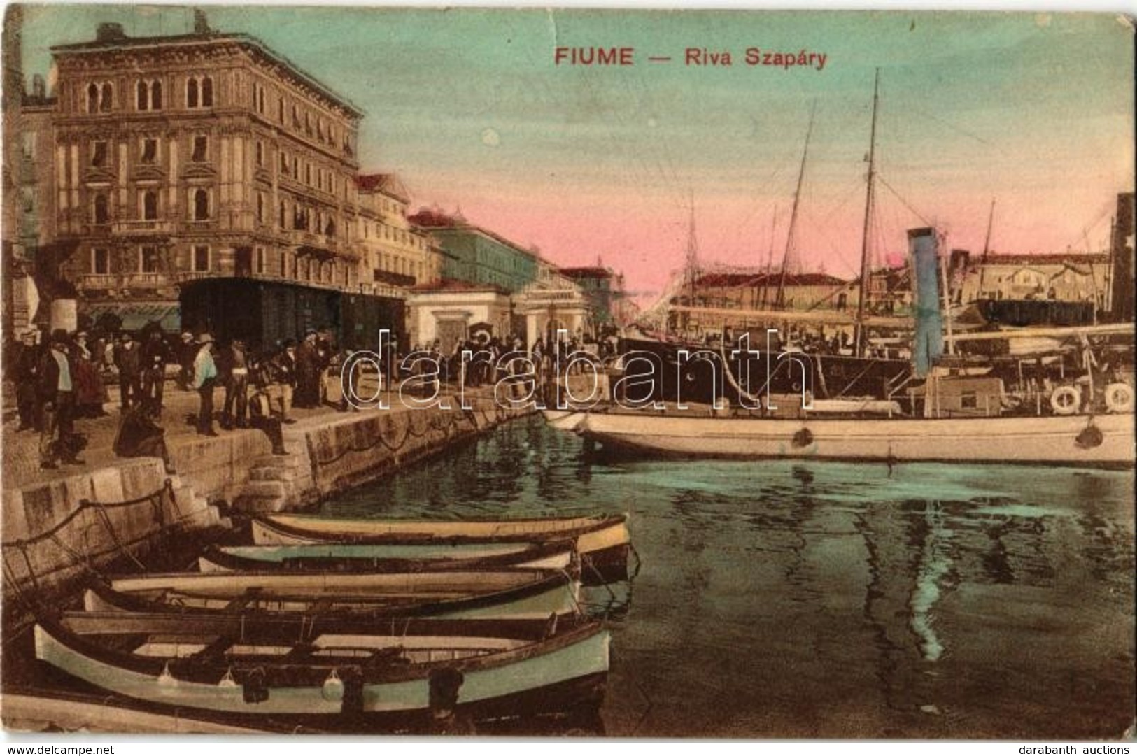 T2/T3 Fiume, Rijeka; Riva Szapáry / Szapáry Rakpart, Kikötő, Gőzhajók, Vagonok / Quay, Port, Steamships, Wagons (EK) - Sin Clasificación