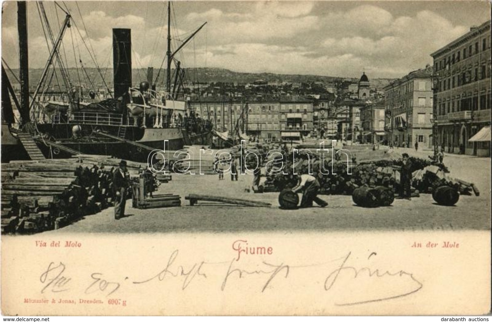 T2 1901 Fiume, Rijeka; An Der Mole / Quay, Loading Of Logs And Barrels - Unclassified