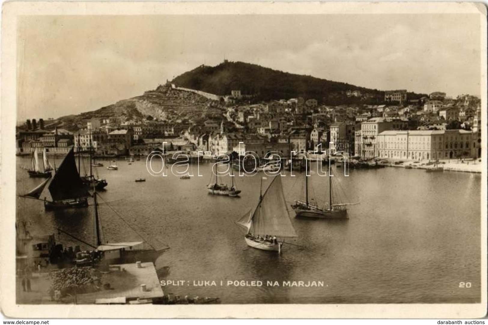 T2/T3 1929 Split, Luka I Pogled Na Marjan / Harbour, Sailships (small Tear) - Zonder Classificatie