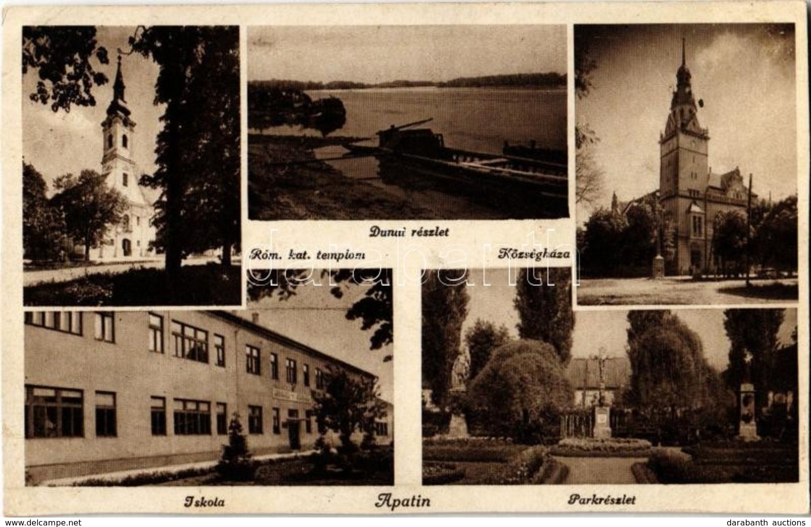 T3 Apatin, Római Katolikus Templom, Iskola, Park, Községháza, Duna. Szavadill J. Kiadása / Church, School, Town Hall, Da - Sin Clasificación