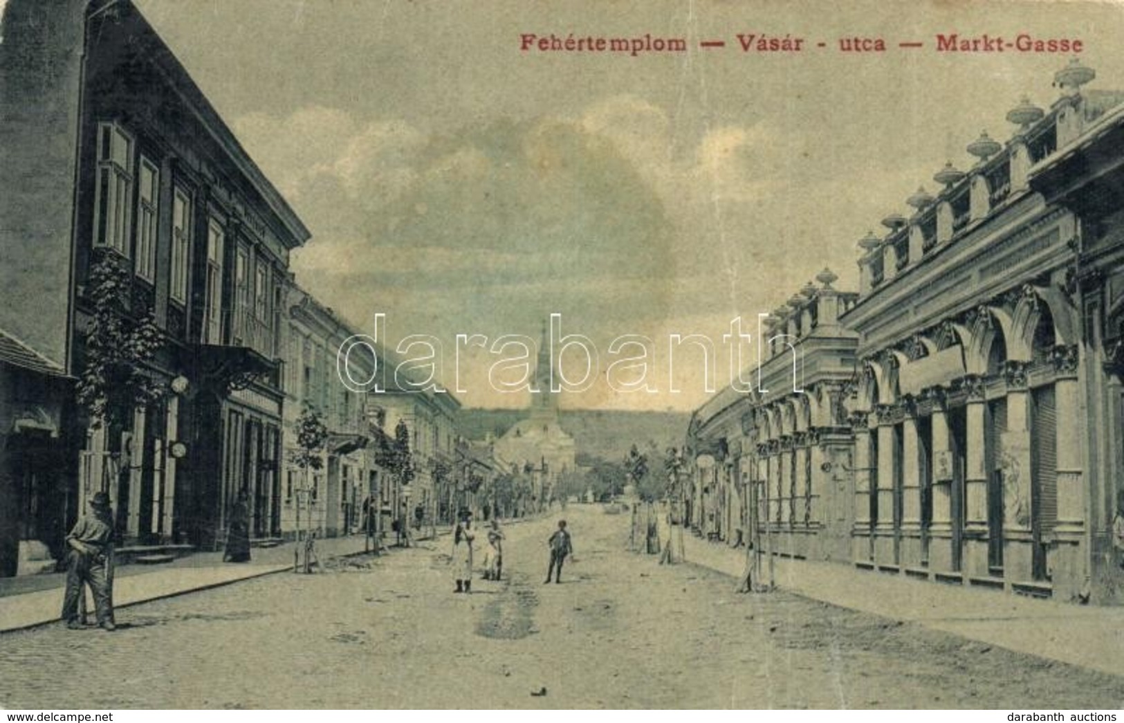 T3 Fehértemplom, Ung. Weisskirchen, Bela Crkva; Vásár Utca, Haraszthy üzlete. W.L. 1106. / Street View With Shops (fa) - Unclassified