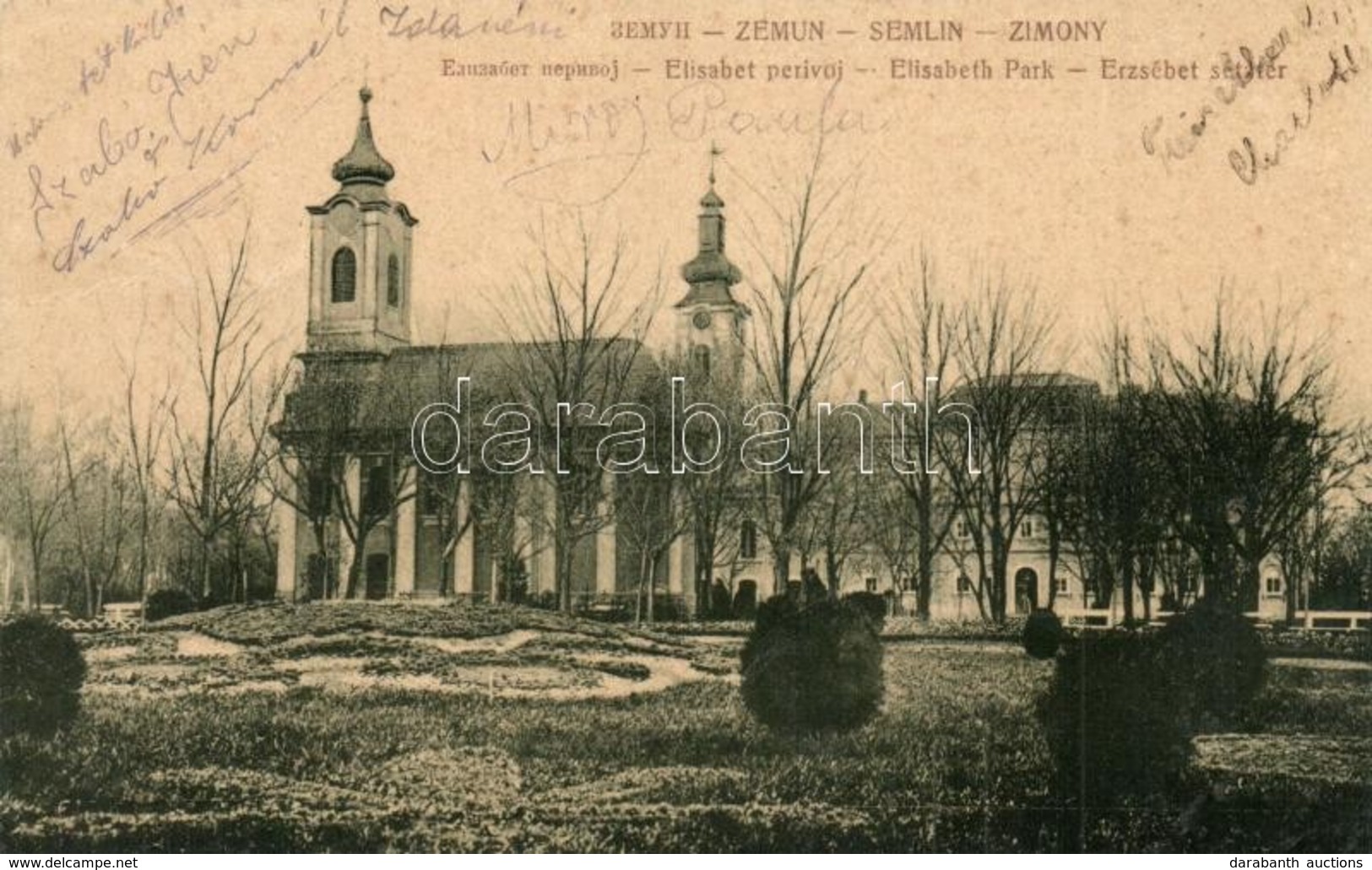 T2 1908 Zimony, Zemun, Semlin; Erzsébet Sétatér Templomokkal. W.L. 905. / Perivoj / Elisabeth Park / Park With Churches - Zonder Classificatie