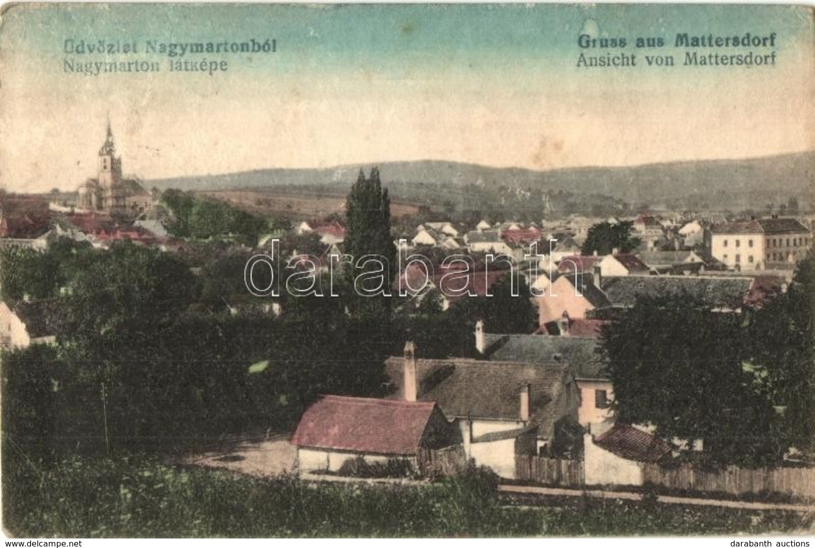 T2/T3 1918 Nagymarton, Mattersdorf, Mattersburg; Látkép, Templom. Kiadja Schön / General View, Church (EK) - Sin Clasificación