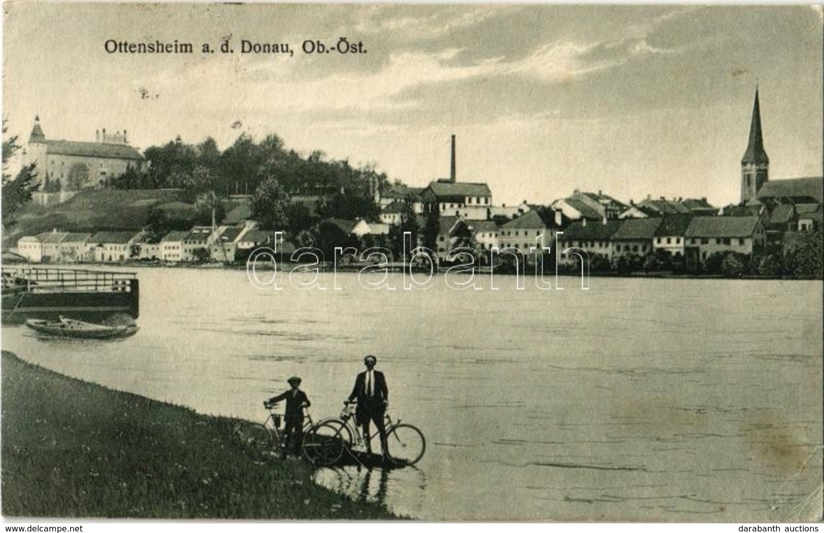 * T2/T3 1915 Ottensheim A. D. Donau, Danube Riverbank, Man With Bicycle. Alois Deschka. Franz Mayer Fotograf (EK) - Zonder Classificatie
