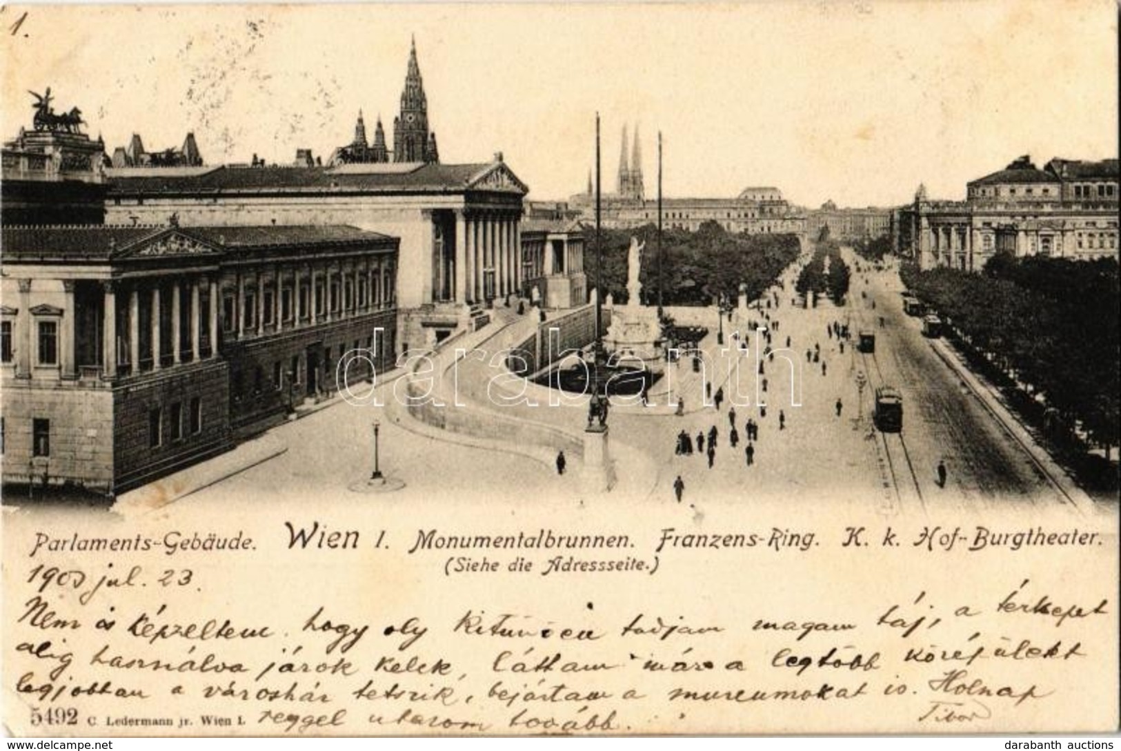 T2/T3 1903 Vienna, Wien, Bécs I. Franzens-Ring, Parlaments-Gebaude, Monumentalbrunnen, K. K. Hof-Burgtheater / Parliamen - Zonder Classificatie