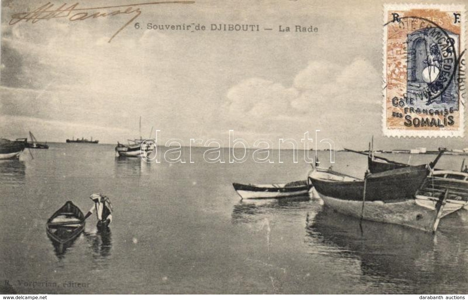 T2/T3 1917 Djibouti, La Rade / Harbour. TCV Card (crease) - Zonder Classificatie