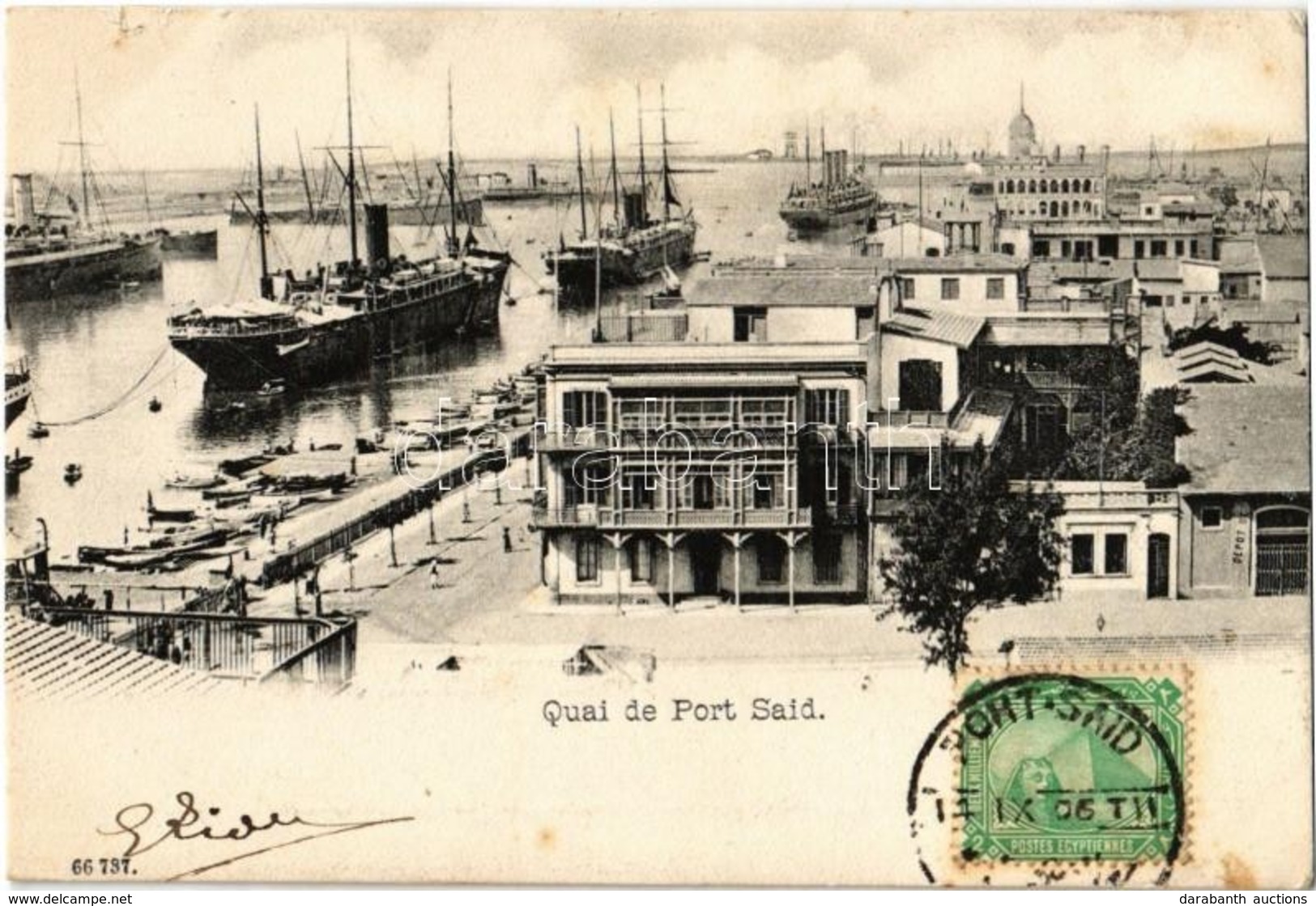 T2/T3 1906 Port Said, Quai / Dock, Ships. TCV Card (small Tear) - Non Classés