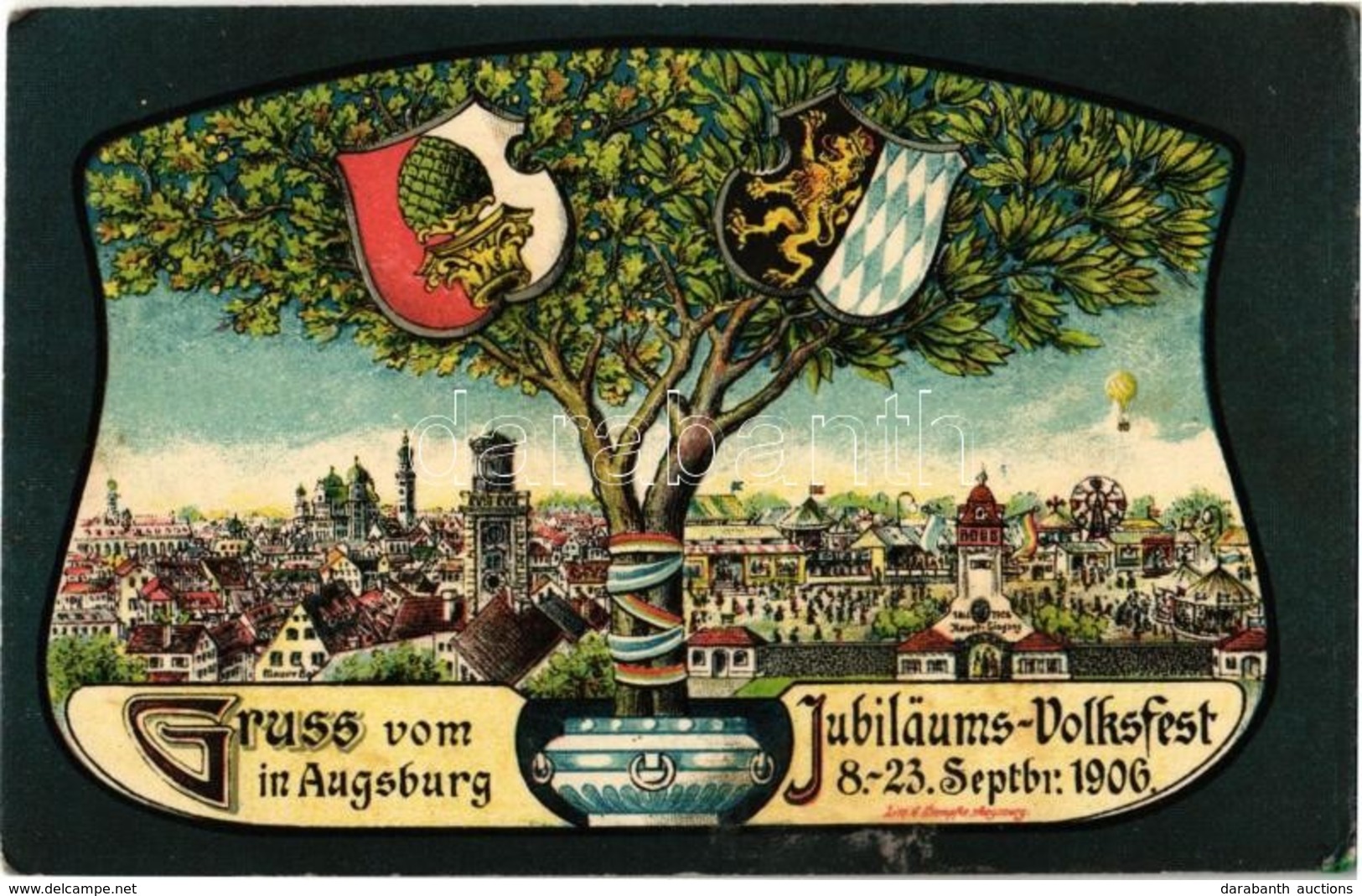 * T2/T3 1906 Augsburg, Jubiläums-Volksfest 8-23. September 1906. / 100th Anniversary Festival Of Augsburg, Balloon, Coat - Unclassified