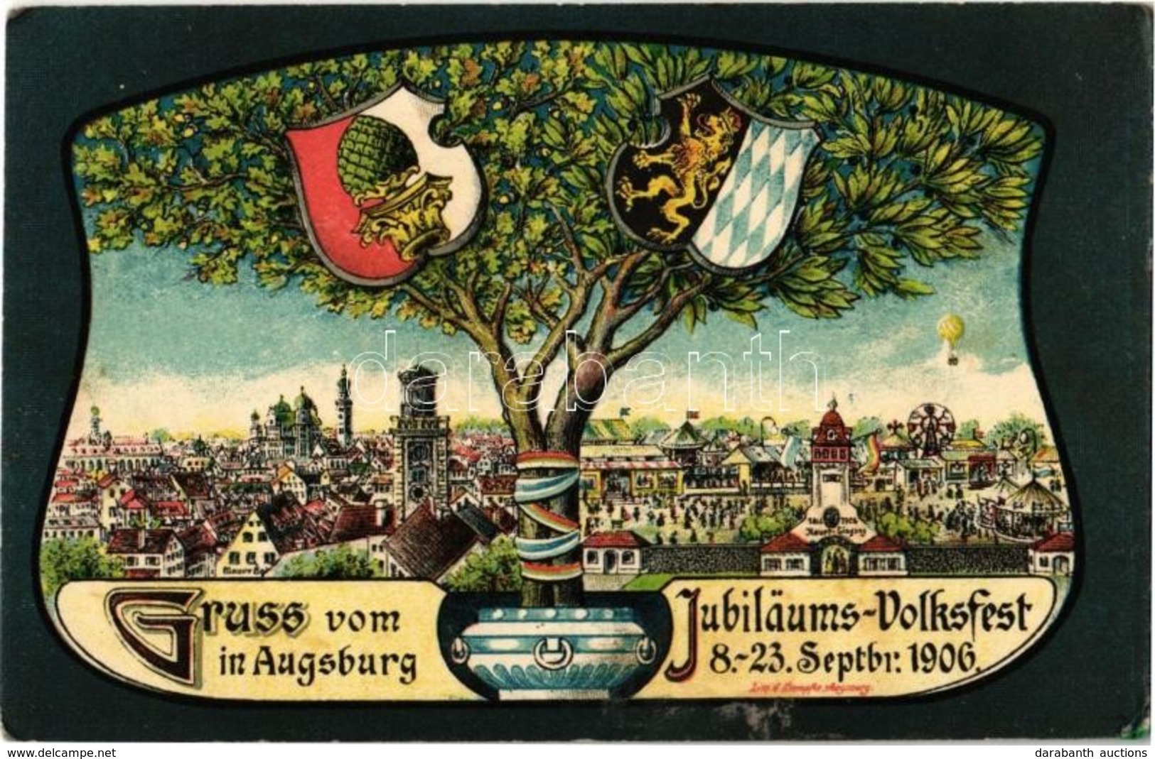 * T2/T3 1906 Augsburg, Jubiläums-Volksfest 8-23. September 1906. / 100th Anniversary Festival Of Augsburg, Balloon, Coat - Sin Clasificación