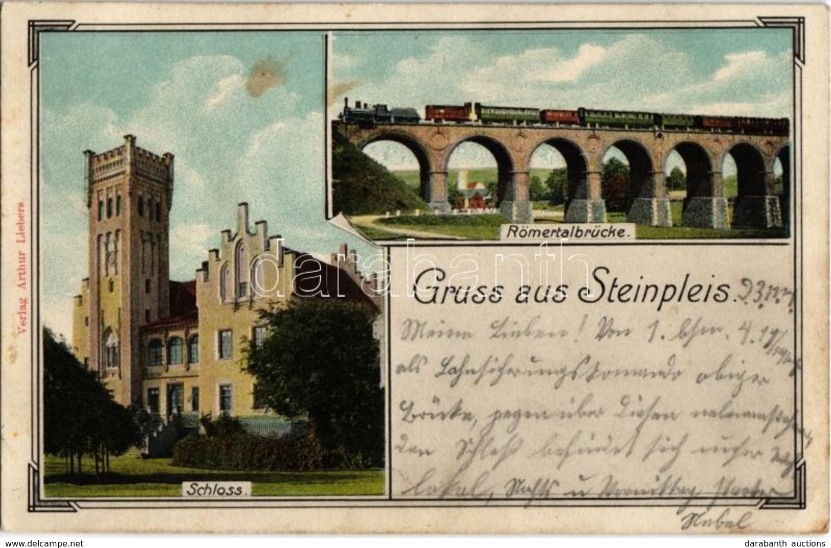T2 Steinpleis (Werdau), Römertalbrücke, Schloss / Viaduct, Railway Bridge With Locomotive, Castle - Unclassified