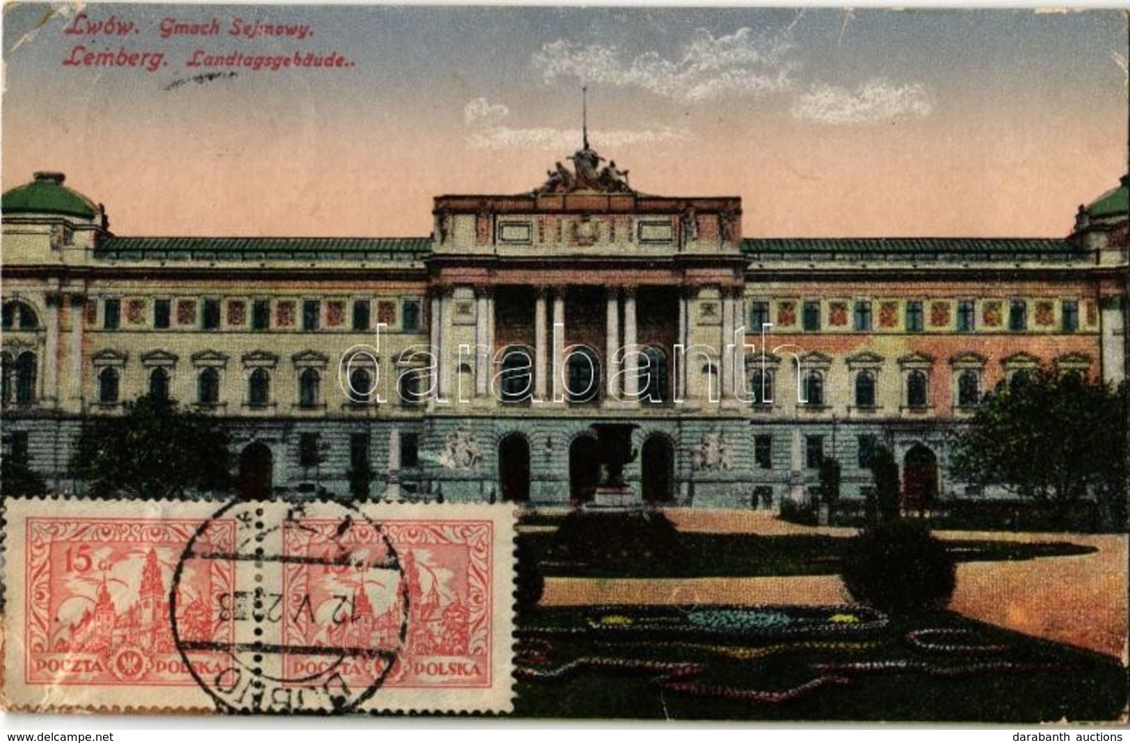 T3 1929 Lviv, Lwów, Lemberg; Gmach Sejmowy / Landtagsgebaude / Parliament Building. TCV Card (tear) - Unclassified