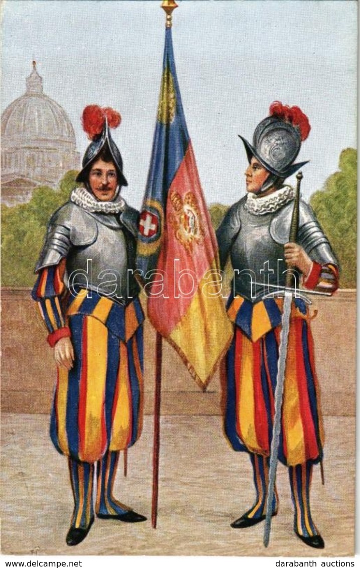 ** T2 Vatican City, Citta Del Vaticano; Portabardiera Svizzero E Suo Accompagno / Swiss Guards, Flag - Zonder Classificatie