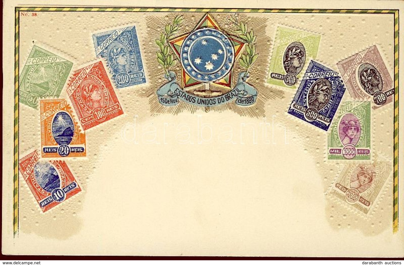 ** T2 Stamps Of Brazil, Coat Of Arms, Golden Decoration, Emb. Litho - Zonder Classificatie