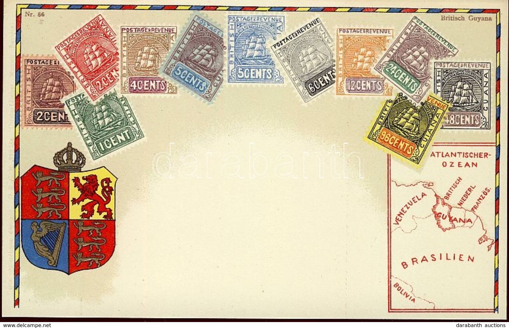 ** T2 Stamps Of British Guyana, Coat Of Arms, Golden Decoration, Litho - Zonder Classificatie