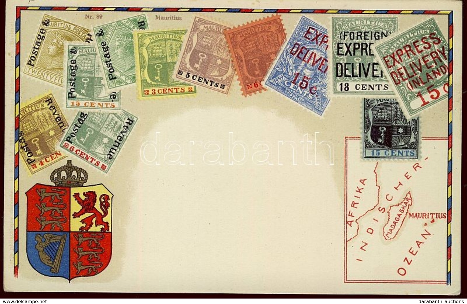 ** T2 Stamps Of Mauritius, Coat Of Arms, Golden Decoration, Litho - Non Classés