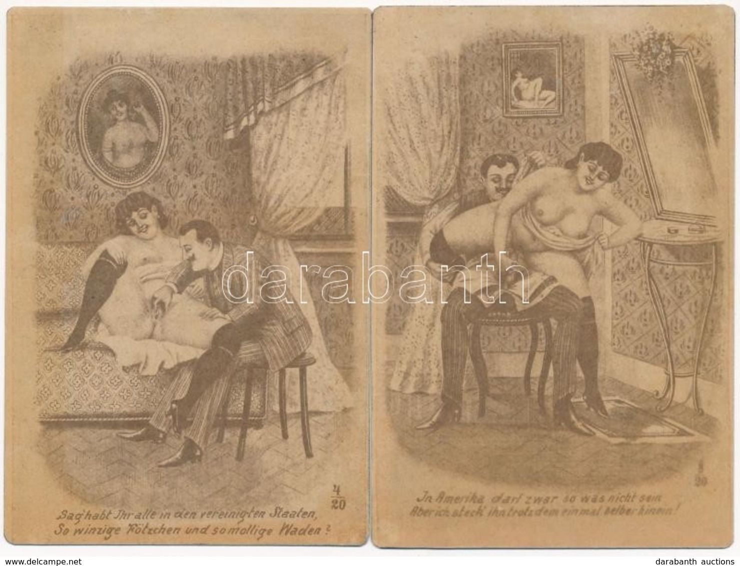 ** 2 Db RÉGI Pornográf Művész Motívumlap / 2 Pre-1945 Porno Art Motive Postcards - Non Classés