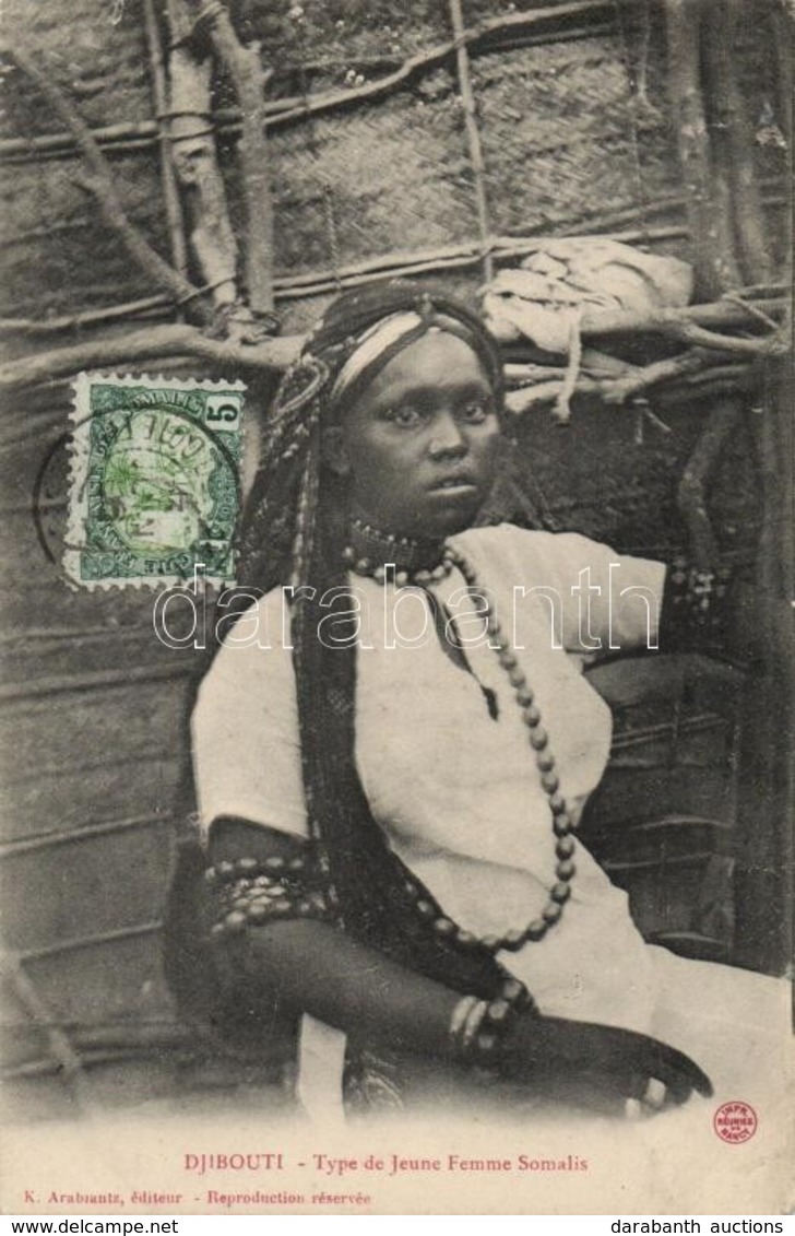 * T3 1906 Djibouti, Type De Jeune Femme Somalis / Young Somalian Woman, Folklore (wet Damage) - Zonder Classificatie