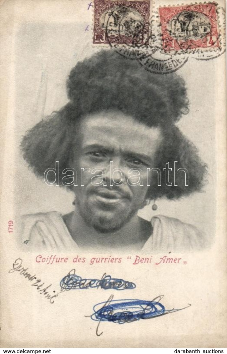 T2/T3 1907 Djibouti, Coiffure Des Gurriers 'Beni Amer' / Beni-Amer Warrior, Folklore. TCV Card - Sin Clasificación