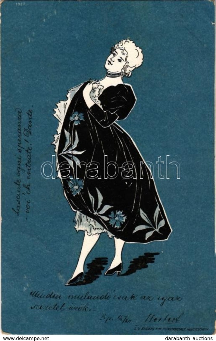 T2/T3 Art Nouveau Lady. L. V. Endersische Kunstanstalt 1087. (EK) - Zonder Classificatie