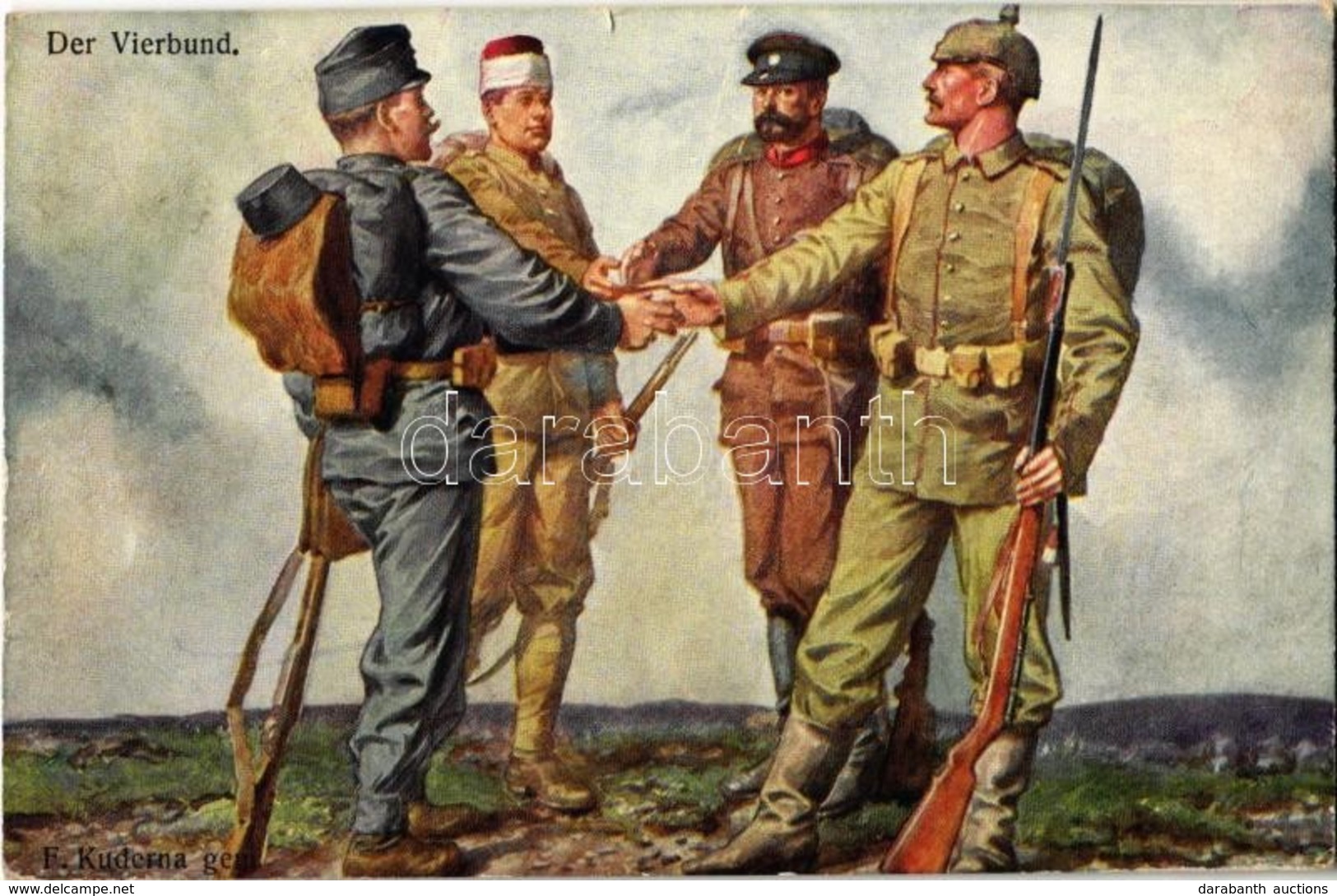 T2/T3 Der Vierbund / WWI K.u.k. Military Art Postcard, Central Powers Propaganda. Offizielle Karte Für Rotes Kreuz Krieg - Unclassified