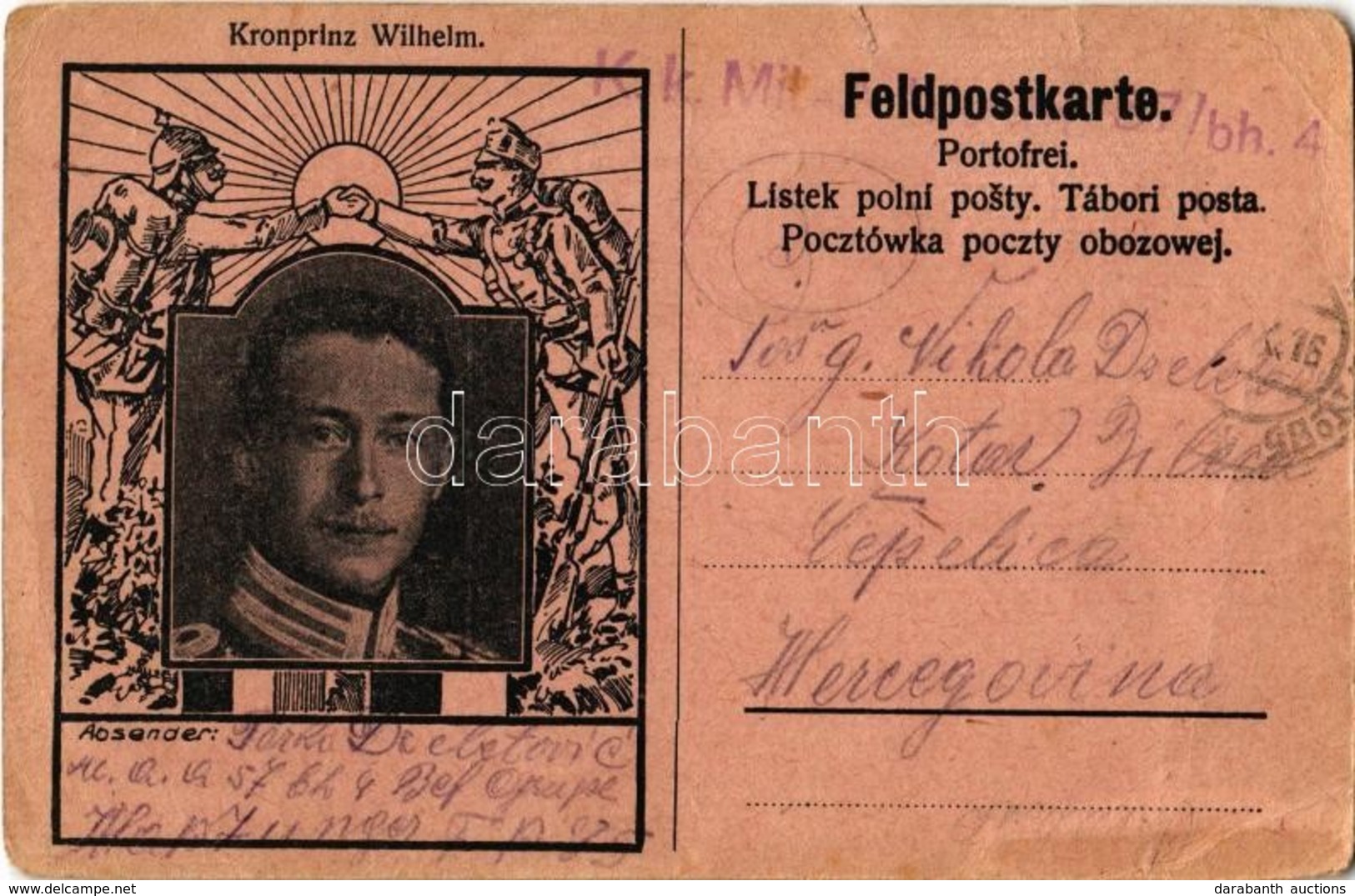 T3 Kronprinz Wilhelm / Wilhelm, German Crown Prince. Feldpostkarte  (tears) - Zonder Classificatie