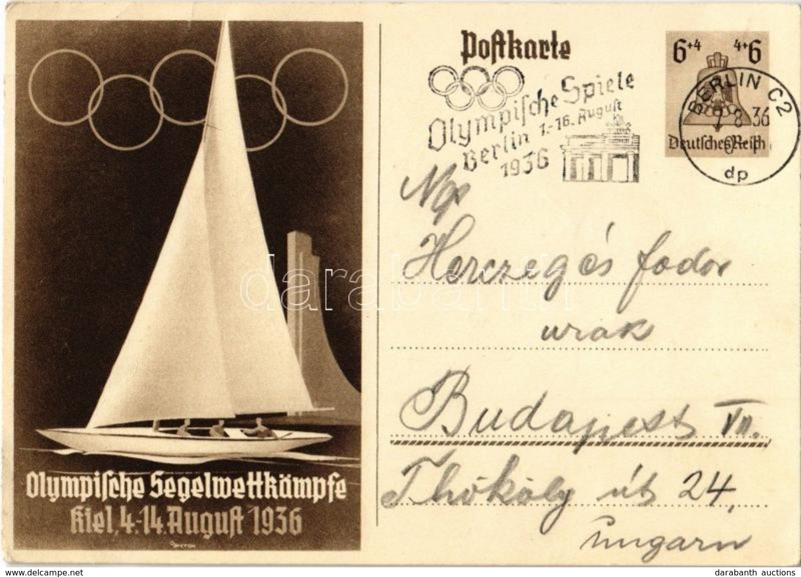 T2/T3 1936 Olympische Segelwettkämpfe Kiel / 1936 Summer Olympics Advertisement Card, Sailing Competitions In Kiel S: An - Ohne Zuordnung