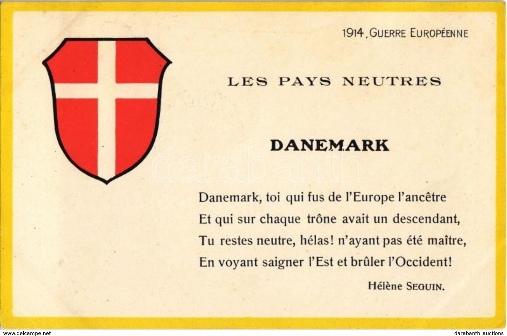 * T3/T4 Guerre Européenne 1914, Les Pays Neutres, Danemark / Neutral Countries, Denmark, French WWI Propaganda, Poem By  - Zonder Classificatie