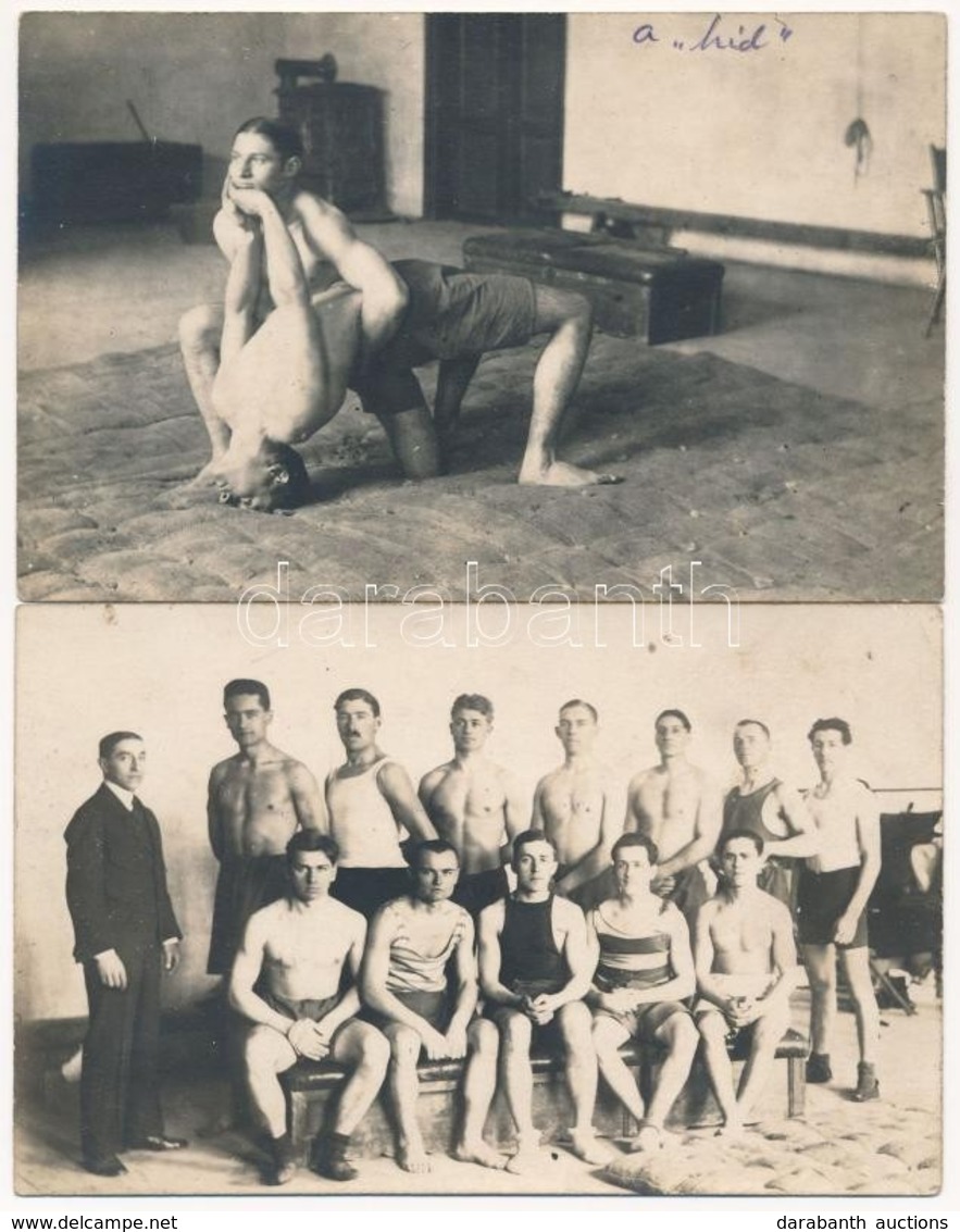 * 1920 Békéscsaba, Birkózók. Róna Károly Fényképész - 2 Db Régi Fotó Képeslap / 2 Photo Postcards Of Hungarian Wrestlers - Non Classés