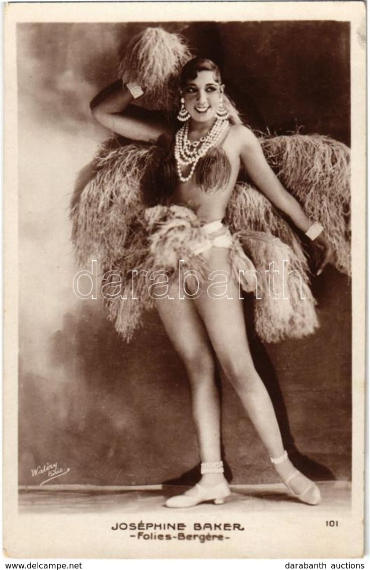 T2 Josephine Baker In Folies Bergere. Walery, Paris 101. Varieté Advertisement On The Backside - Unclassified