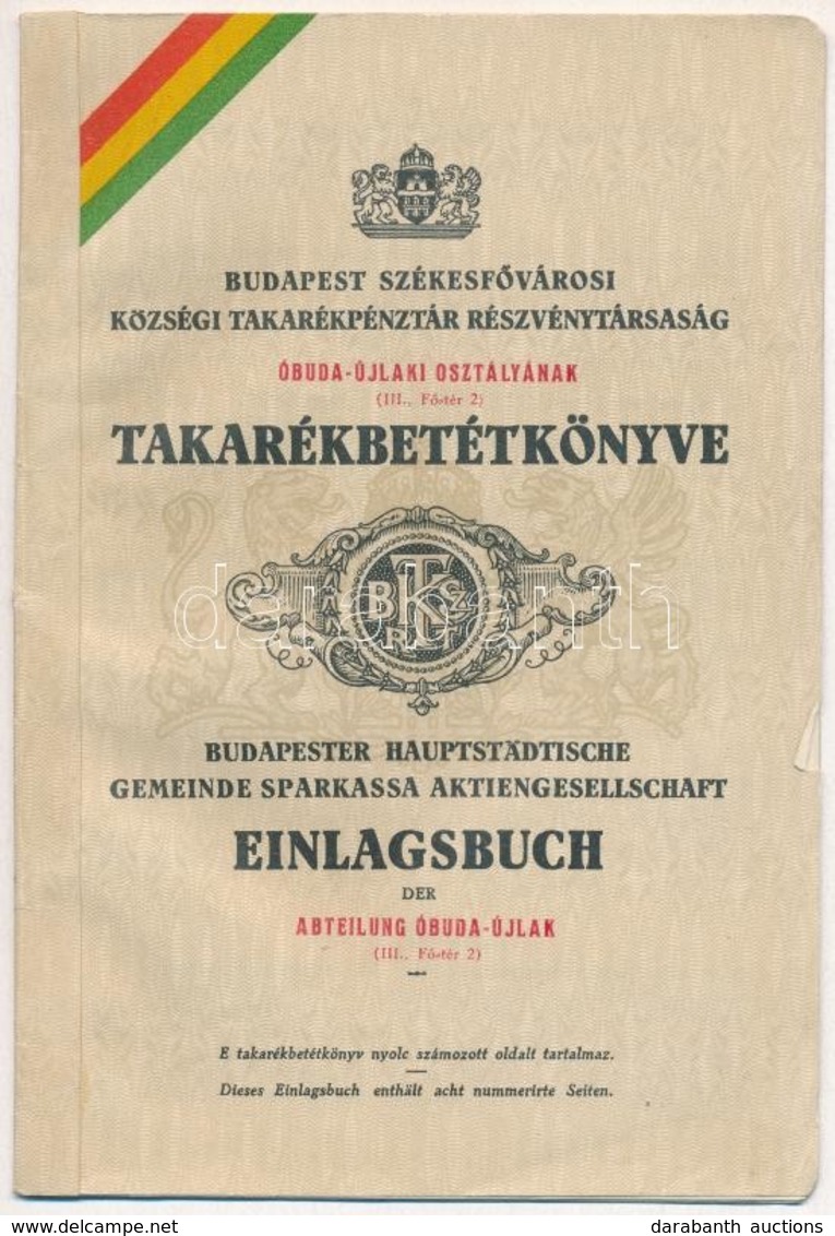 1936. 'Egyesült Budapesti Fővárosi Takarékpénztár Óbuda-Újlaki Osztályának' Betéti Könyvecskéje, Bejegyzésekkel - Unclassified