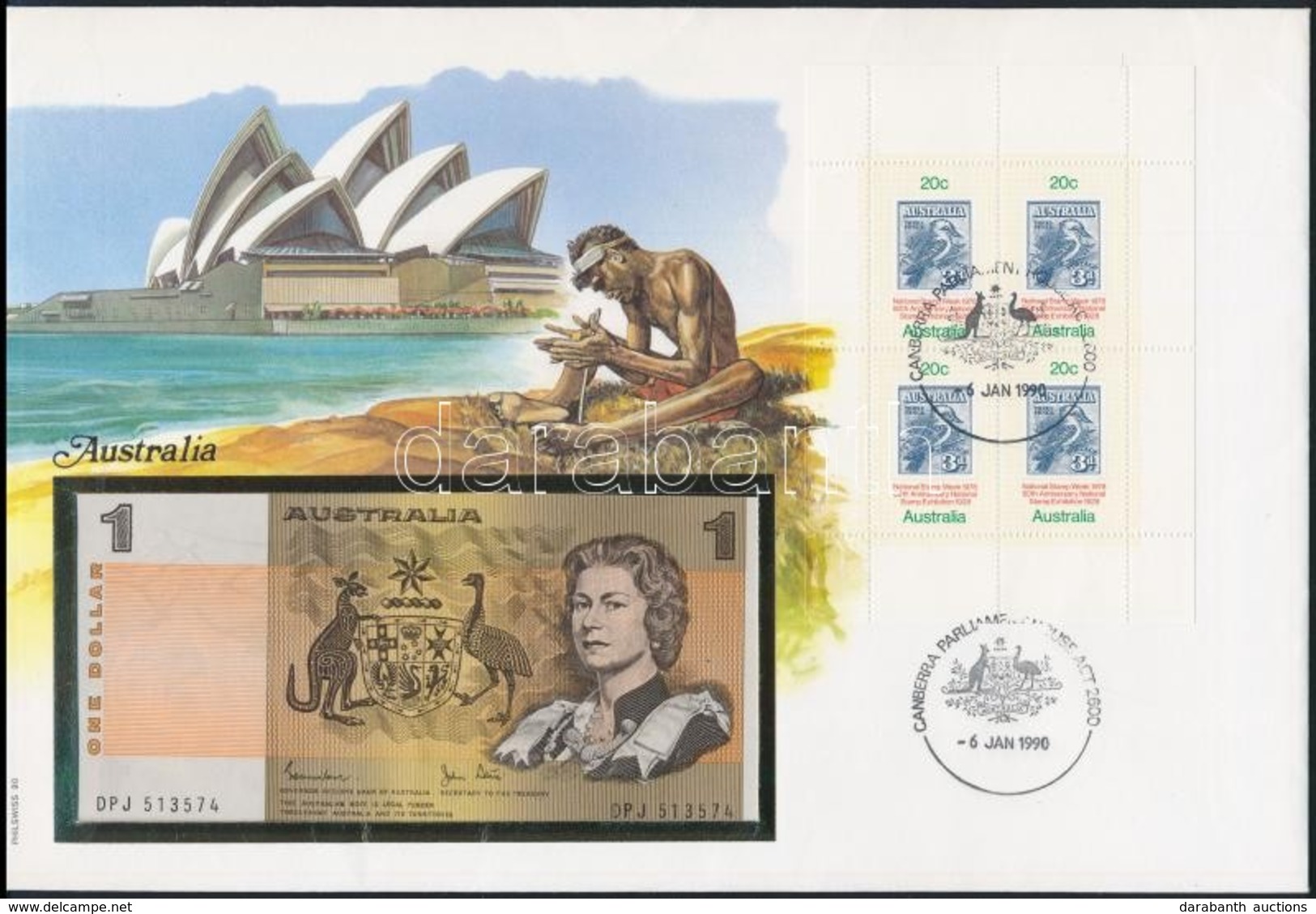 Ausztrália 1983. 1$ Borítékban, Alkalmi Bélyeggel és Bélyegzéssel T:I
Australia 1983. 1 Dollar In Envelope With Stamps A - Ohne Zuordnung