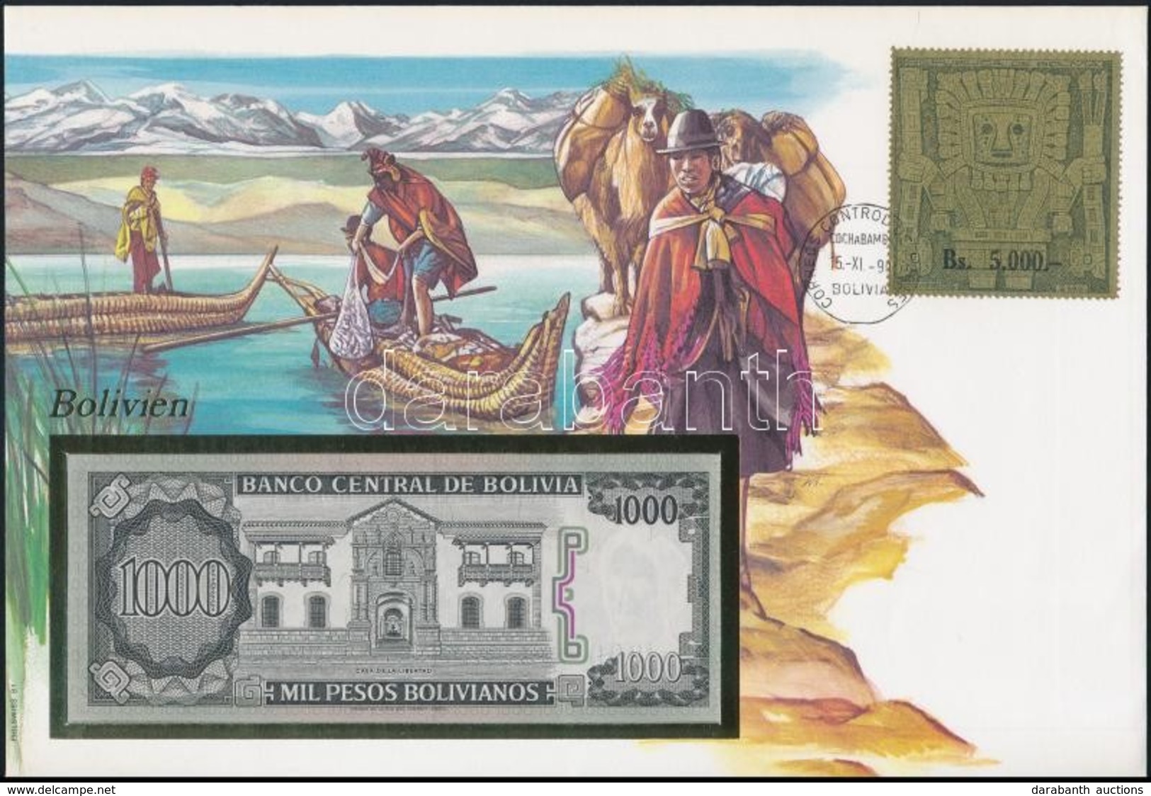Bolívia 1982. 1000P Borítékban, Alkalmi Bélyeggel és Bélyegzéssel T:I
Bolivia 1982. 1000 Pesos In Envelope With Stamps A - Unclassified