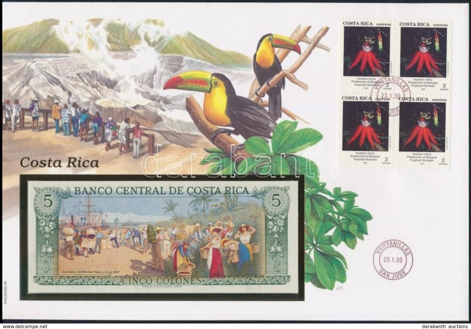 Costa Rica 1992. 5C Borítékban, Alkalmi Bélyeggel és Bélyegzéssel T:I
Costa Rica 1992. 5 Colones In Envelope With Stamps - Zonder Classificatie