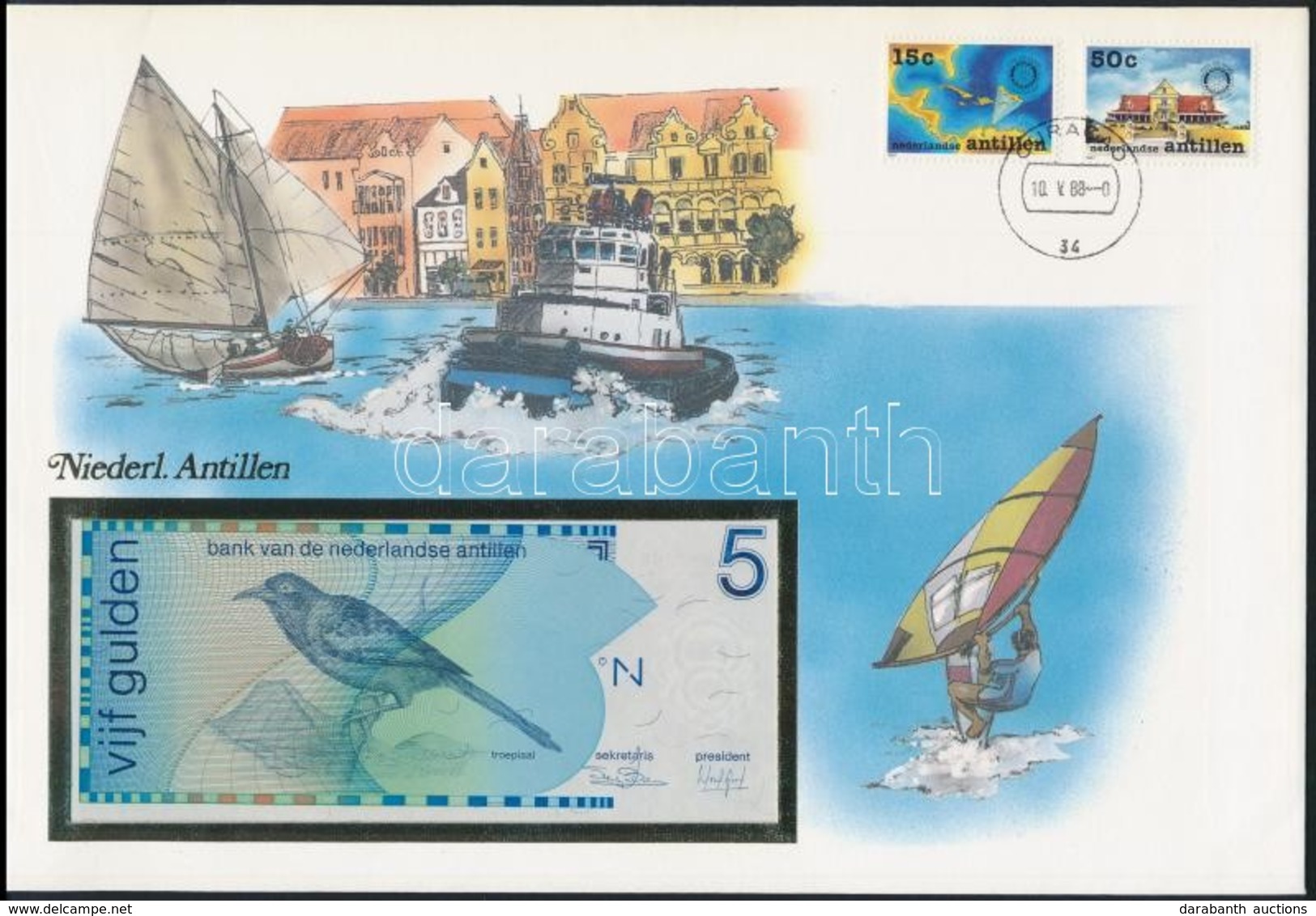 Holland-Antillák 1986. 5G Borítékban, Alkalmi Bélyeggel és Bélyegzéssel T:I
Netherlands Antilles 1986. 5 Gulden In Envel - Ohne Zuordnung