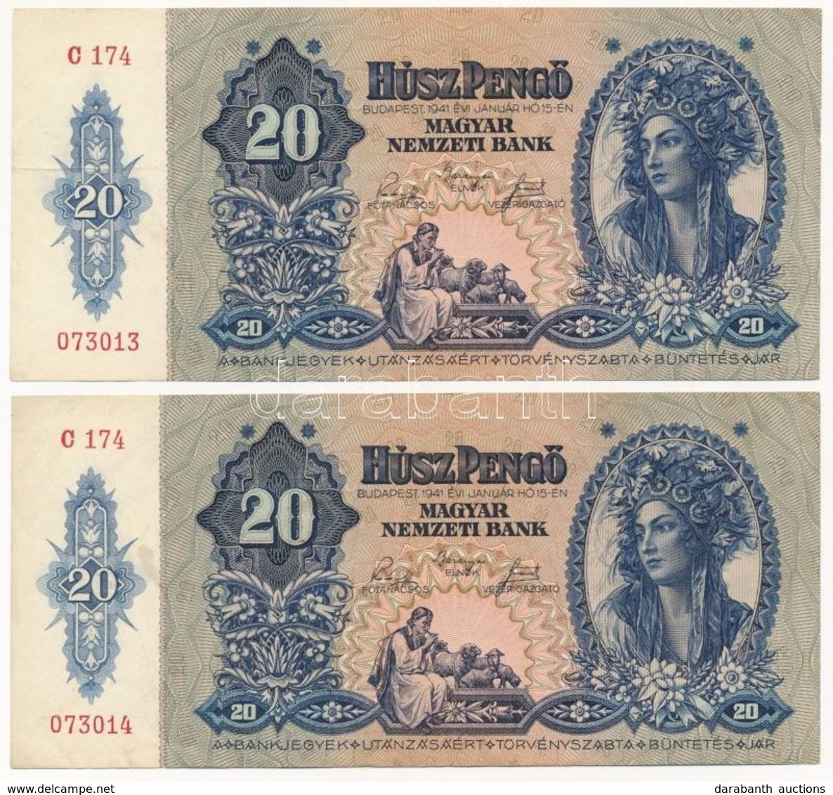 1941. 20P (2x) Sorszámkövetők T:II,III - Zonder Classificatie