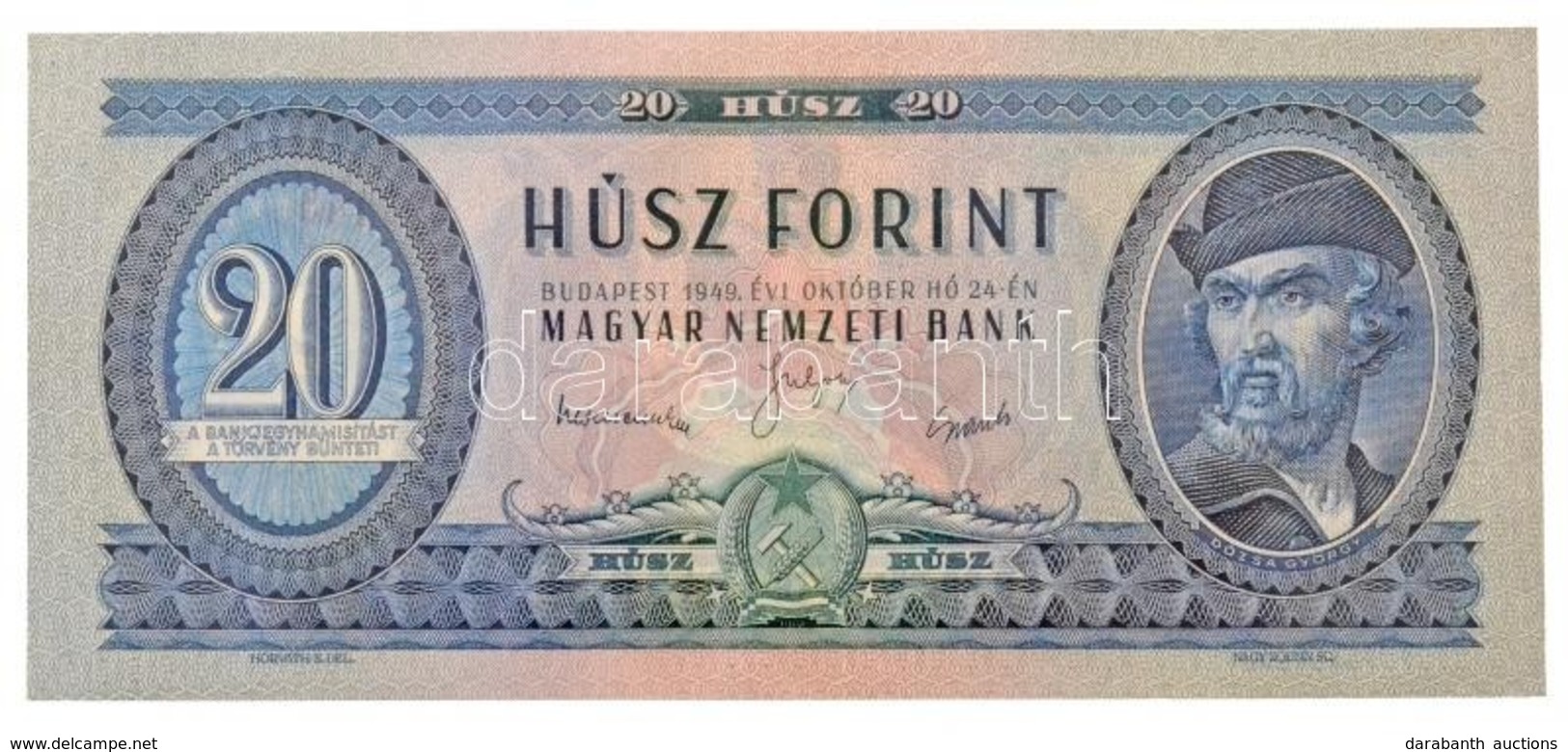 1949. 20Ft Nyomdai Papírráncok T:I,I-  
Hungary 1949. 20 Forint With Printing Creases C:UNC,AU 
Adamo F10 - Unclassified