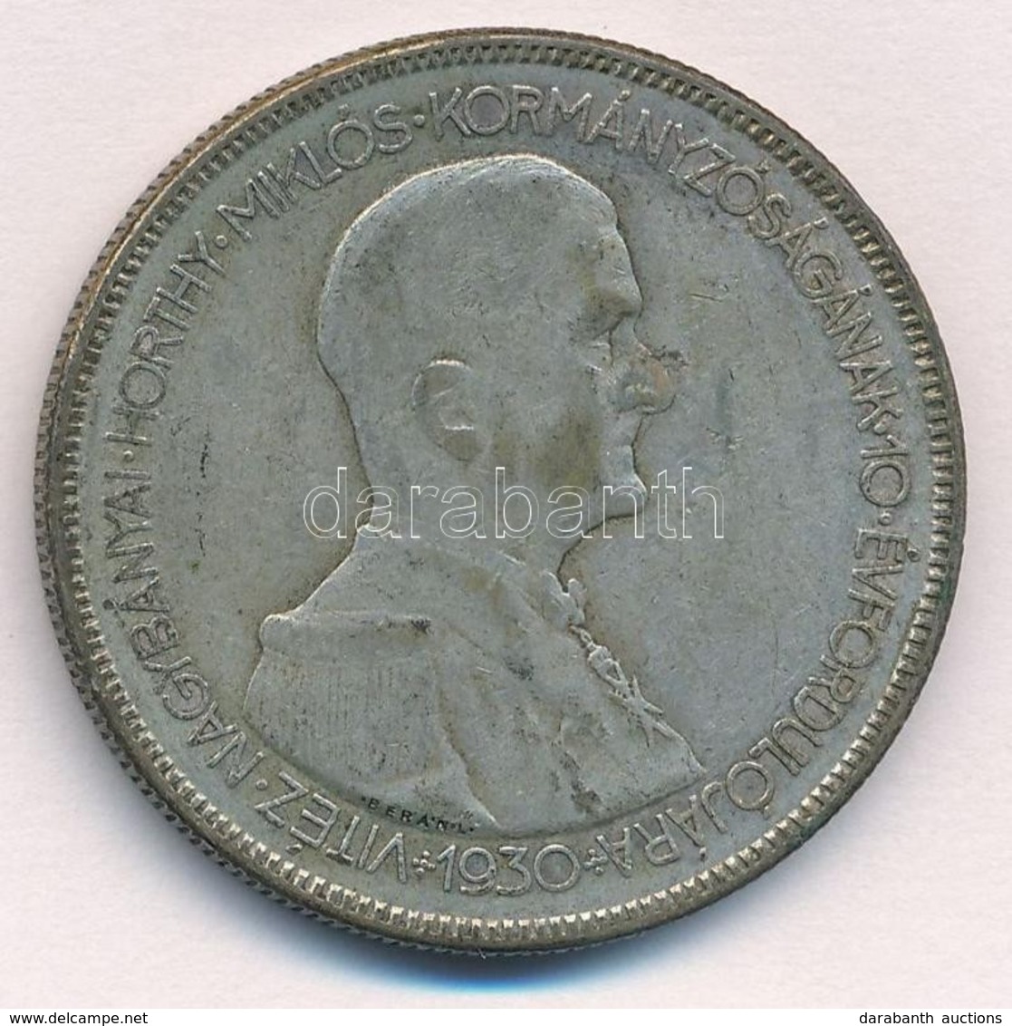 1930. 5P Ag 'Horthy Jobbra' T:2- Patina 
Adamo P8 - Zonder Classificatie