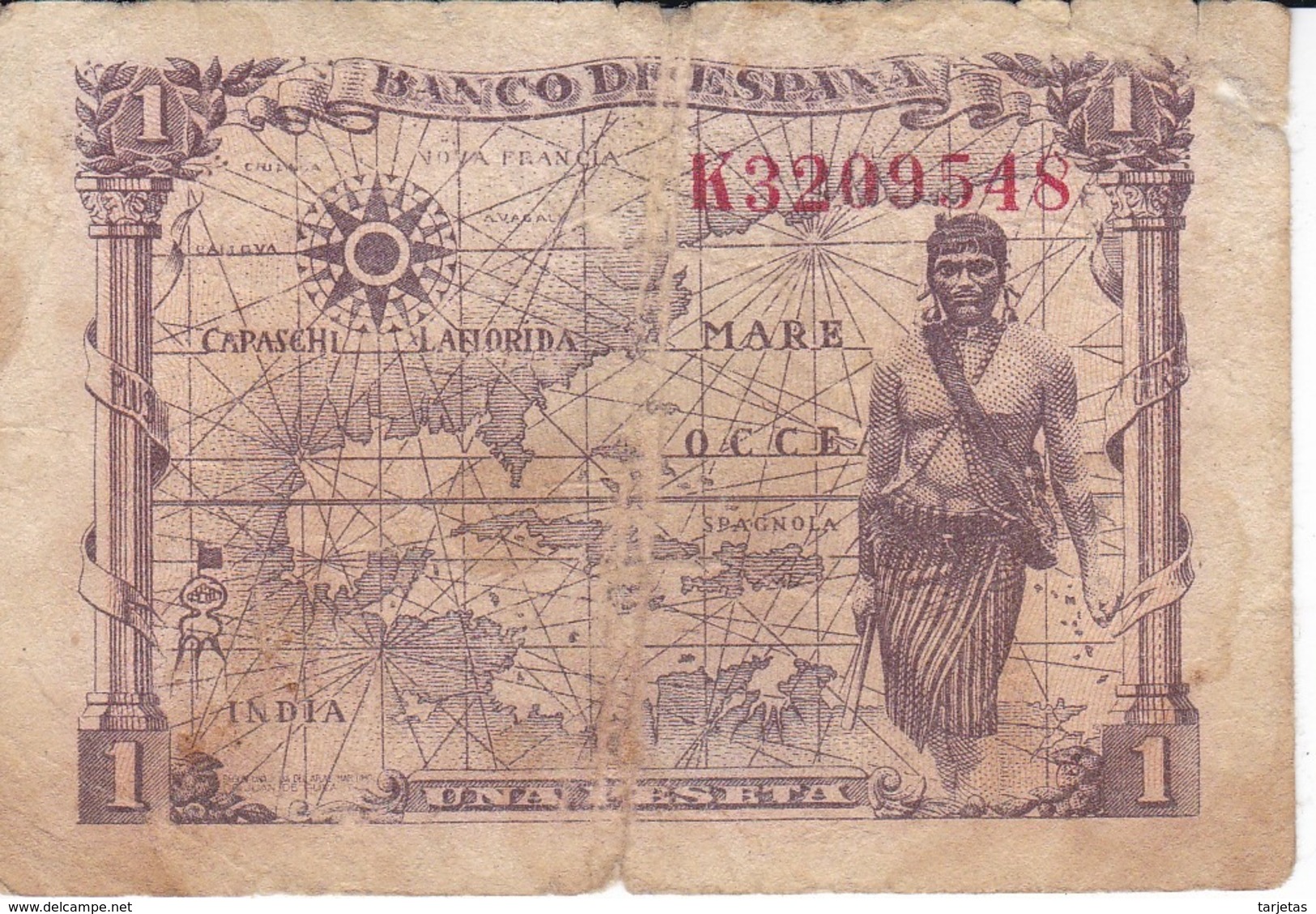 BILLETE DE ESPAÑA DE 1 PTA DEL 15/06/1945 ISABEL LA CATÓLICA SERIE K (BANKNOTE) - 1-2 Pesetas