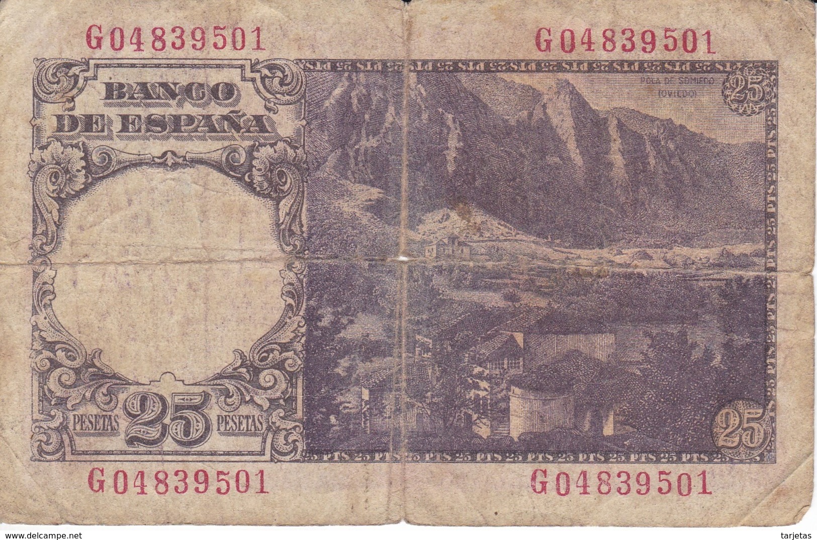 BILLETE DE ESPAÑA DE 25 PTAS DEL 19/02/1946 SERIE G  CALIDAD RC (BANKNOTE) - 25 Peseten