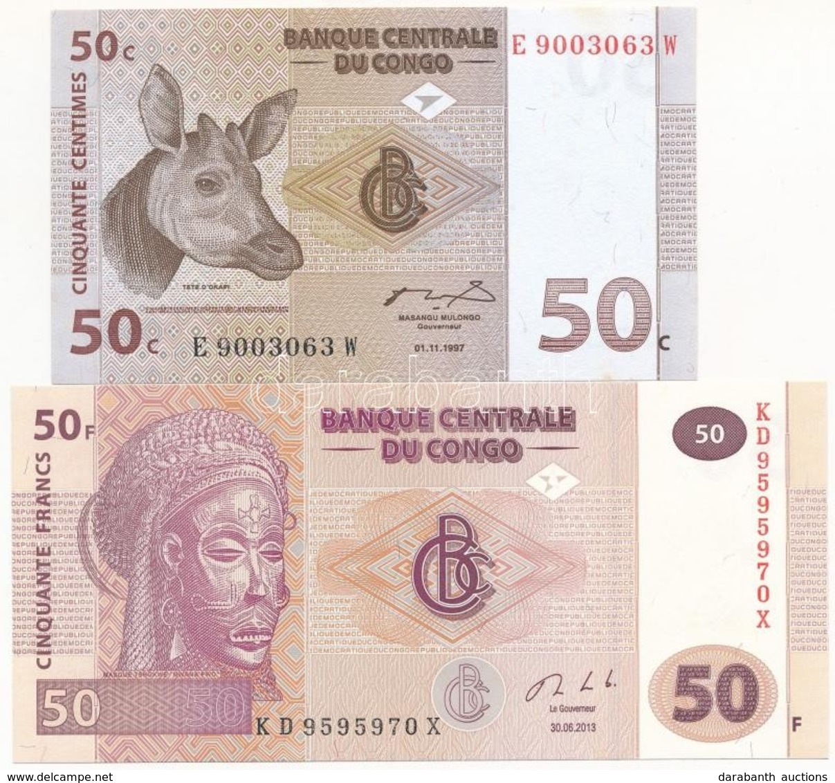 Kongó 1997. 50c + 2013. 50F T:I
Congo 1997. 50 Centimes + 2013. 50 Francs C:UNC - Non Classés