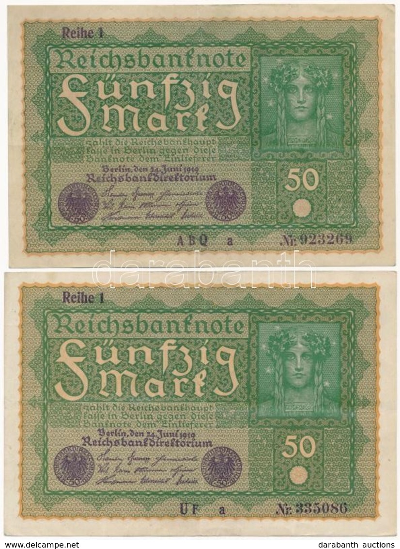 Német Birodalom 1919. 50M (2x) T:III 
German Empire 1919. 50 Mark (2x) C:F 
Krause 66 - Zonder Classificatie