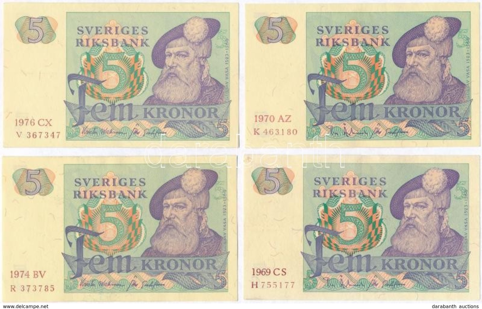 Svédország 1969-1976. 5K (4xklf) T:II-III
Sweden 1969-1976. 5 Kronor (4xdiff) C:XF-F - Unclassified