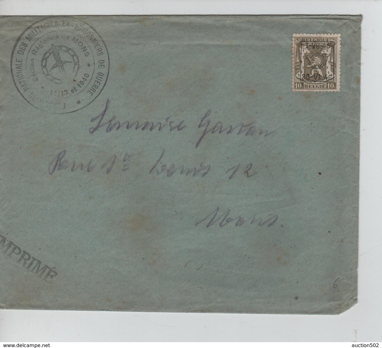 PR7110/ TP PO540 S/L.F.N.Militaires PDG 14/18-1940 Section Régionale De Mons > Mons - Typo Precancels 1936-51 (Small Seal Of The State)