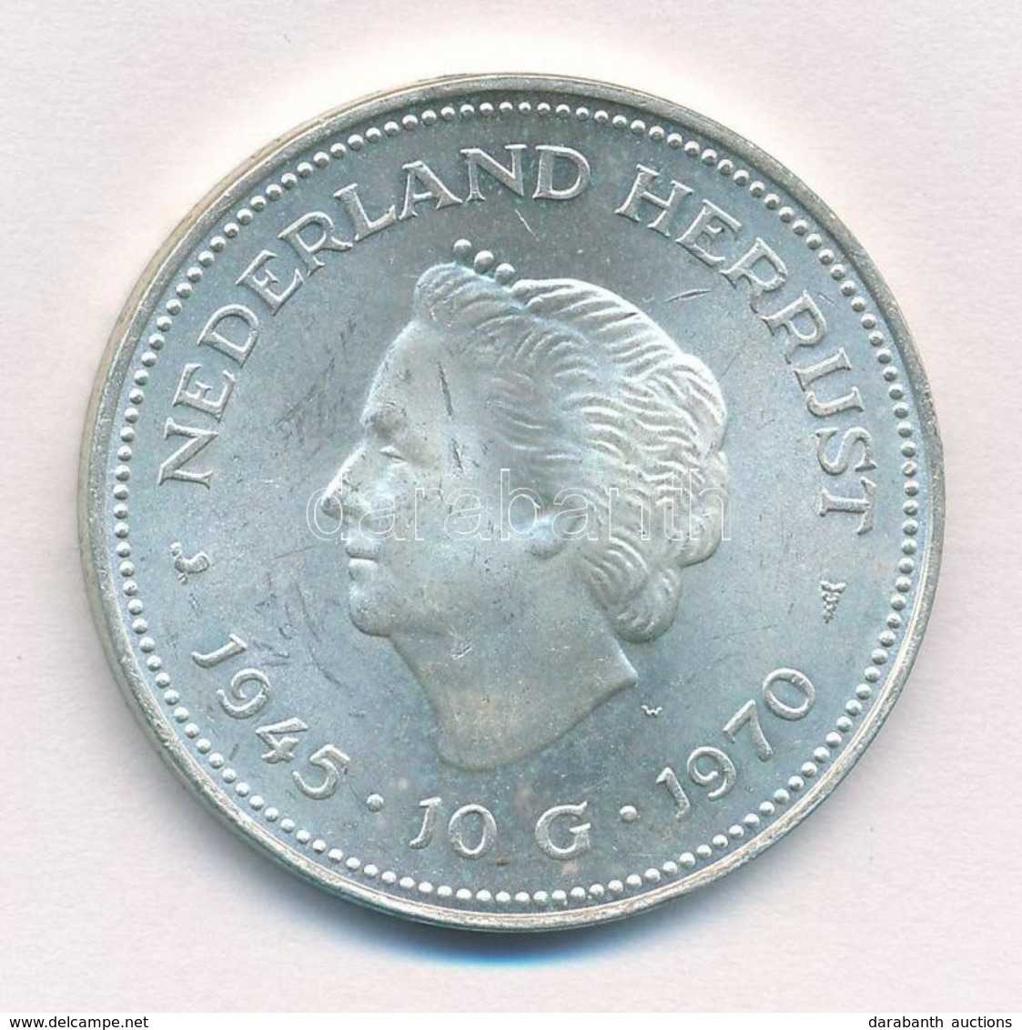 Hollandia 1970. 10G Ag 'Julianna' T:1- 
Netherlands 1970. 10 Gulden Ag 'Juliana' C:AU 
Krause KM#195 - Zonder Classificatie