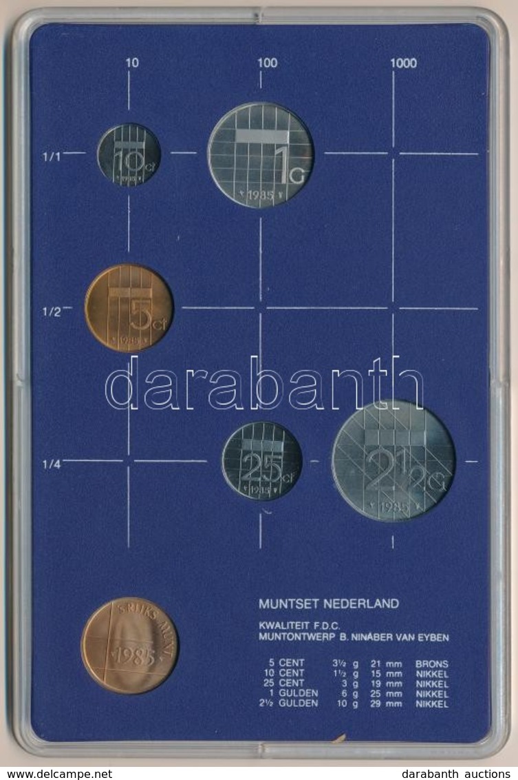 Hollandia 1985. 5c-2 1/2G (5xklf) + 'Utrechti Verde' Zseton Plasztiktokos Szettben T:1 
Netherlands 1985. 5 Cents - 2 1/ - Zonder Classificatie