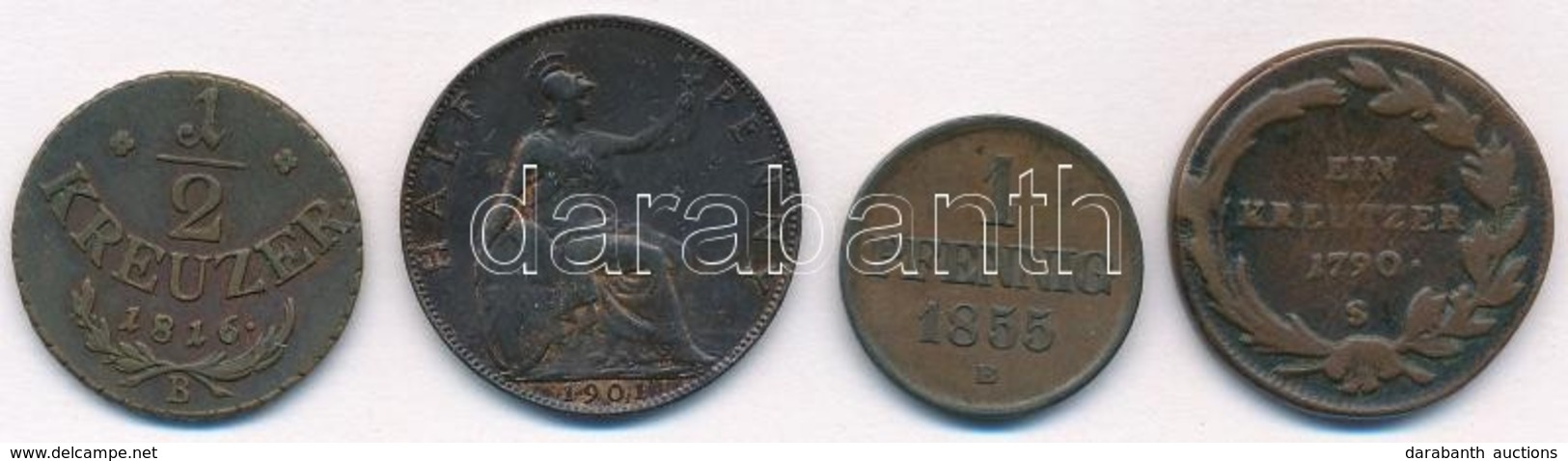 4db-os Vegyes Magyar és Külföldi Réz- és Bronzpénz Tétel, Közte 1816B 1/2kr Cu; Nagy-Britannia 1901. 1/2p Br 'Viktória'  - Unclassified