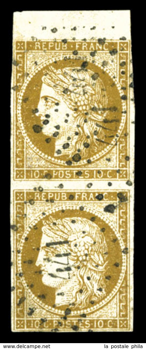 O N°1, 10c Bistrebrun, Paire Obl Pc, Bord De Feuille. TTB (signé Brun/certificat)  Qualité: O  Cote: 1050 Euros - 1849-1850 Ceres