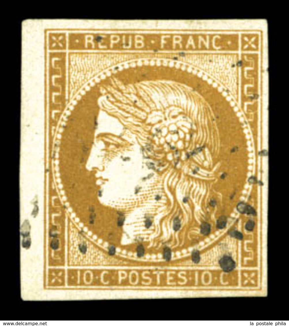 O N°1, 10c Bistrejaune, Petit Bord De Feuille Latéral. TTB (signé Brun/Calves/certificat)  Qualité: O - 1849-1850 Ceres